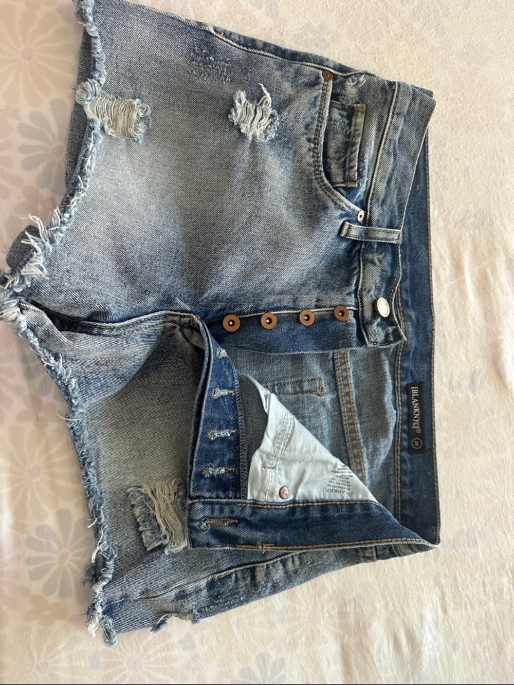 Blank NYC Distressed Light Blue Denim Jean Shorts